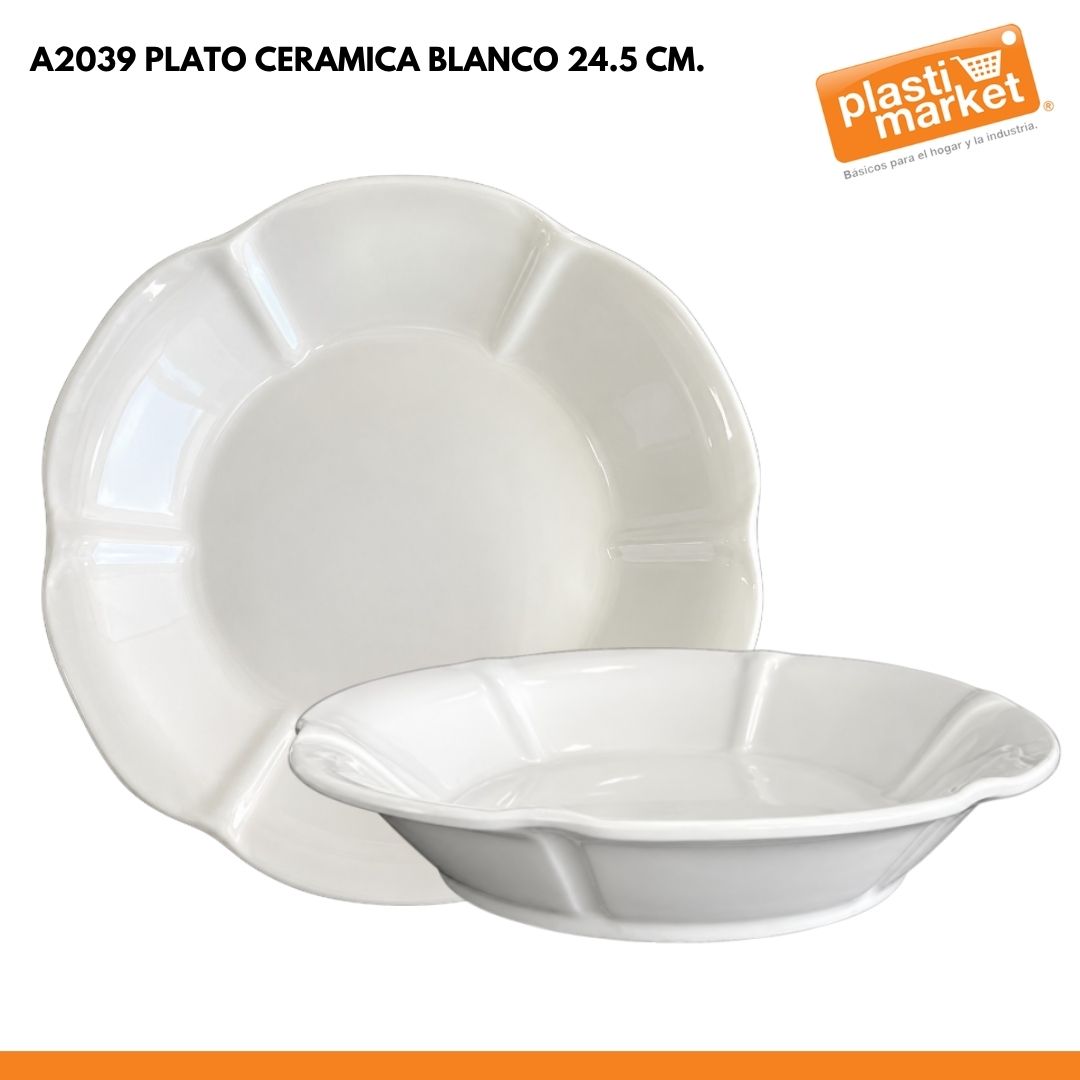 A2039 PLATO CERAMICA BLANCO 10" 25.4 CM. "OFERTA"