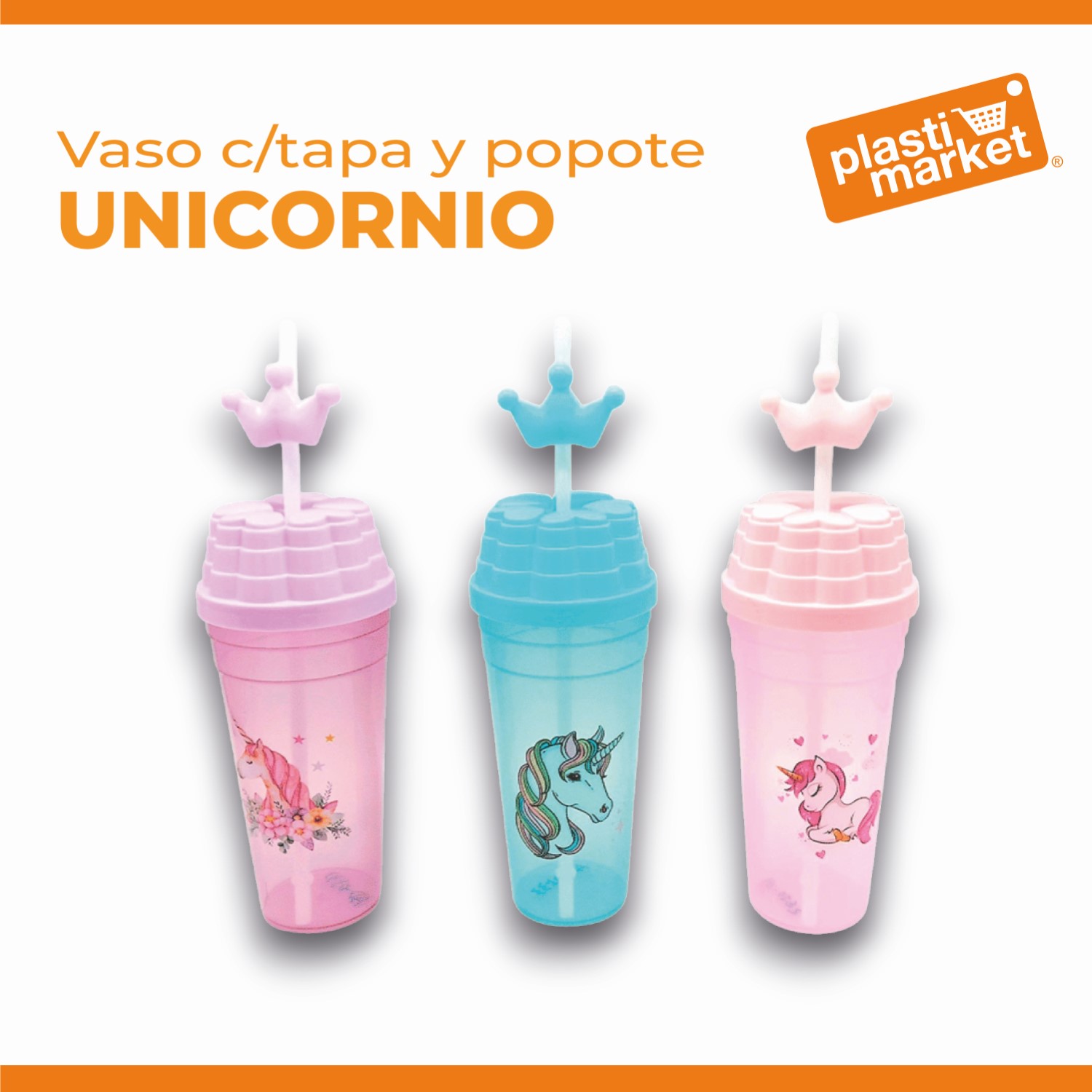 AD-0533 VASO C/TAPA Y POPOTE UNICORNIO