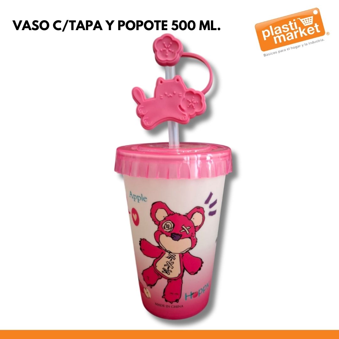 AD-0539B-2  VASO C/TAPA Y POPOTE 500 ML.