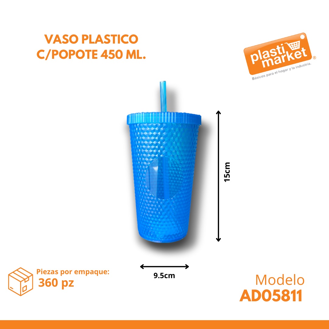 AD-0581-1 VASO PLASTICO C/POPOTE 450 ML.