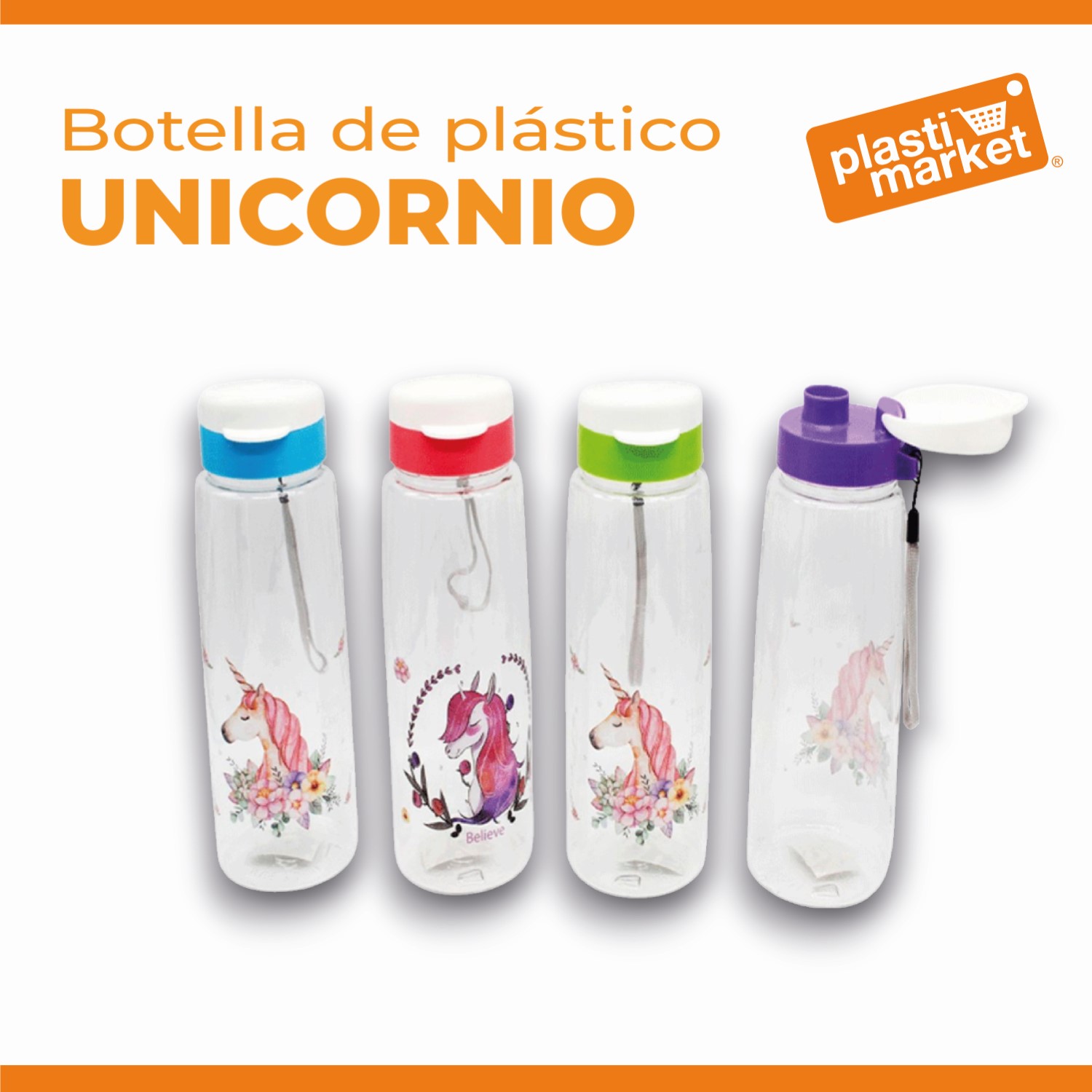 AD-1609 BOTELLA DE PLASTICO UNICORNIO