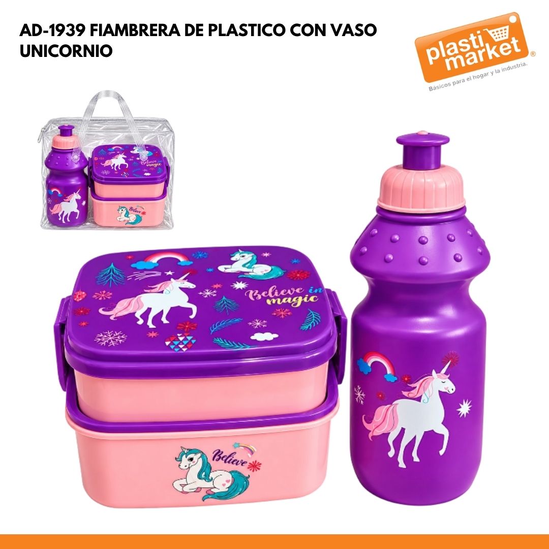 AD-1939 FIAMBRERA DE PLASTICO CON VASO UNICORNIO