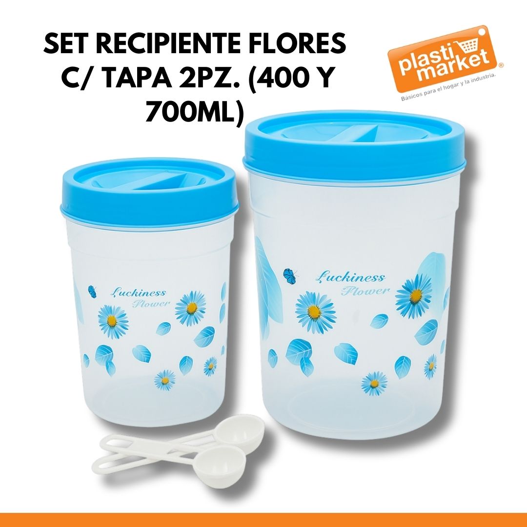 AK-3457 SET RECIPIENTE FLORES  C/TAPA 2 PZ. (400 Y 700 ML.)