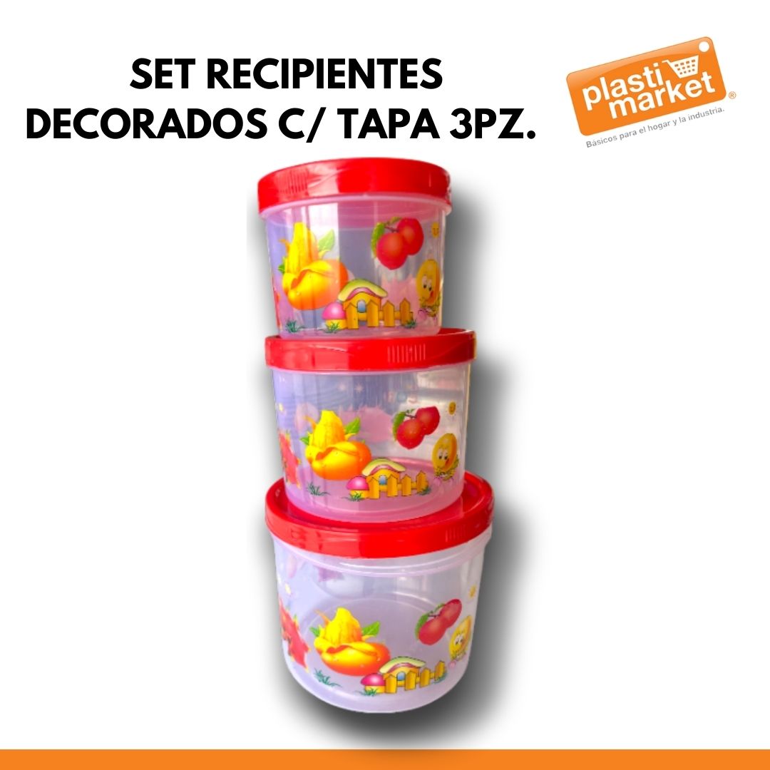 AK-3464 SET RECIPIENTES DECORADOS C/TAPA 3 PZ.