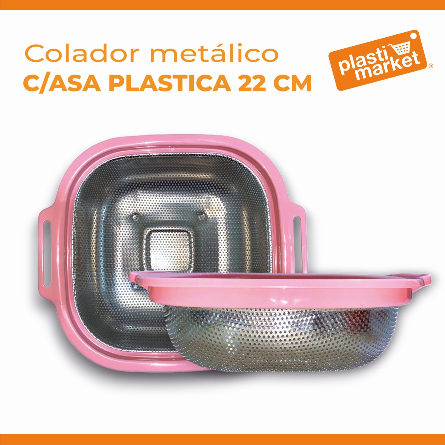 AS-5551-22 COLADOR METALICO C/ASA PLASTICA 22X22 CM.