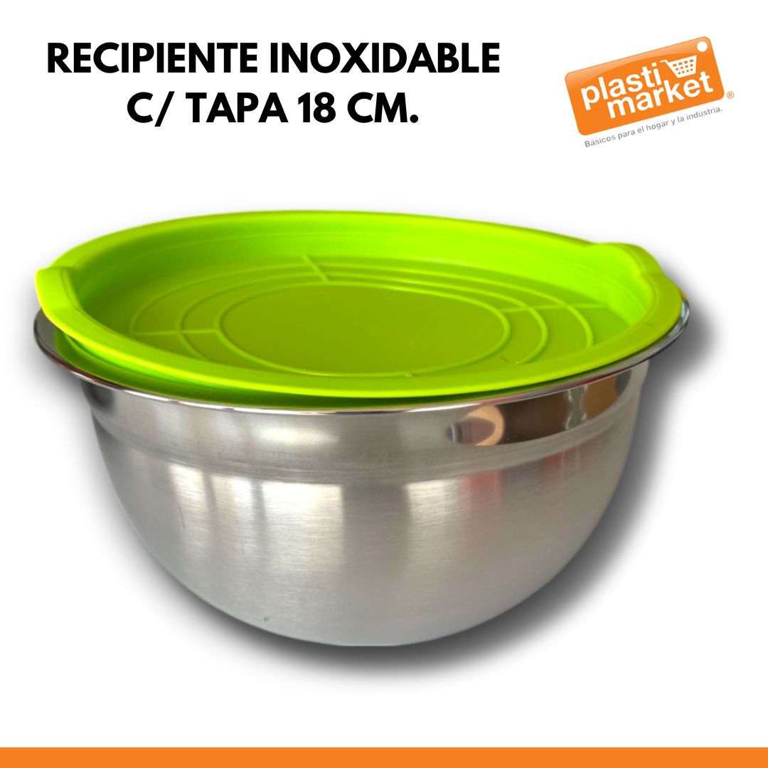 AS-7006-18 RECIPIENTE INOXIDABLE C/TAPA 18 CM.