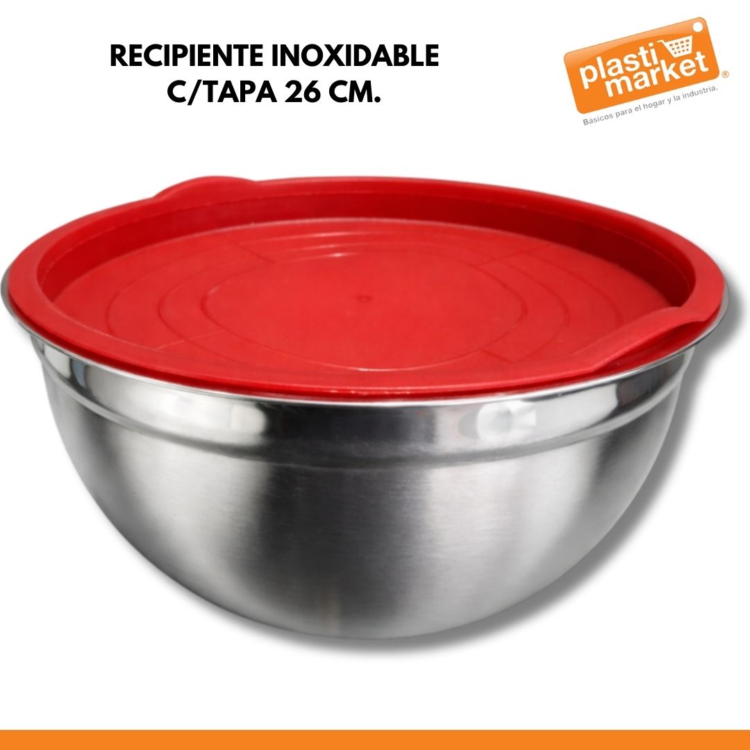 AS-7006-26 RECIPIENTE INOXIDABLE C/TAPA 26 CM.