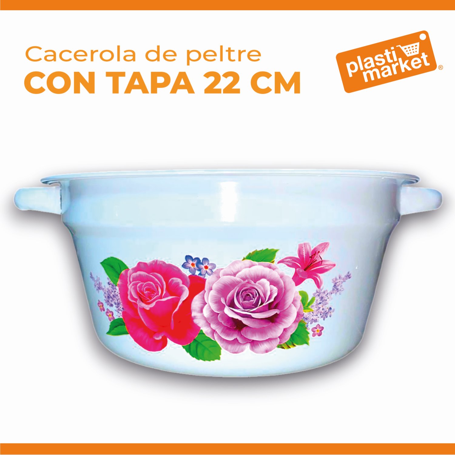 AU-9001-22 CACEROLA DE PELTRE C/TAPA 22 CM.