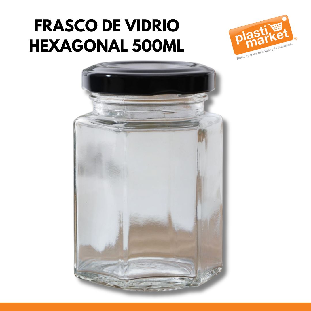 AV-4787-7 FRASCO DE VIDRIO HEXAGONAL 500 ML.