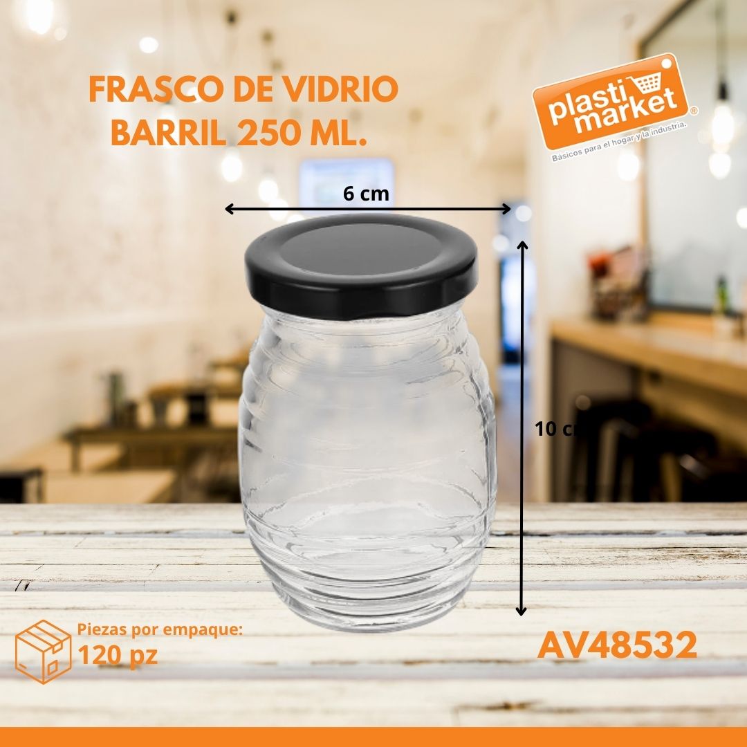 AV-4853-2 FRASCO DE VIDRIO BARRIL 250 ML.