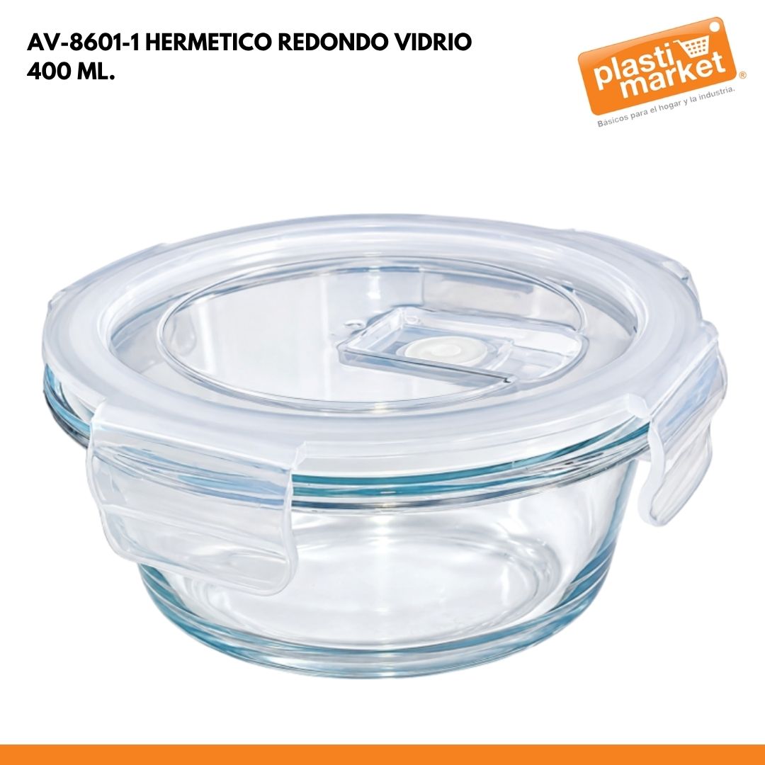 AV-8601-1 HERMETICO REDONDO VIDRIO 400 ML.
