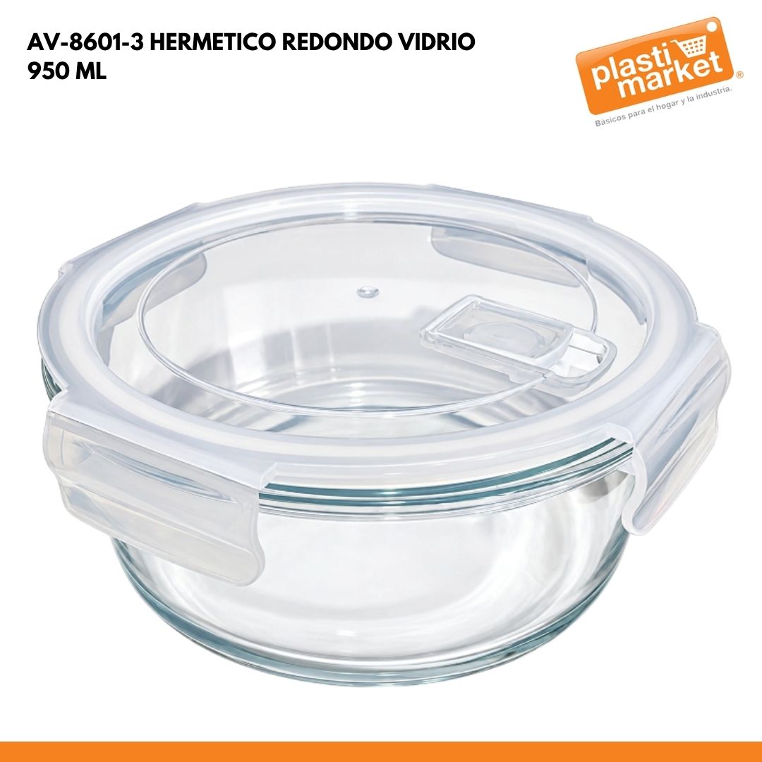 AV-8601-3 HERMETICO REDONDO VIDRIO 950 ML.