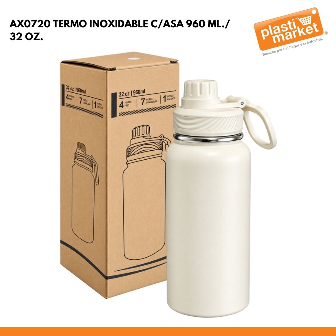 AX0720 TERMO INOXIDABLE C/ASA 960 ML./ 32 OZ.