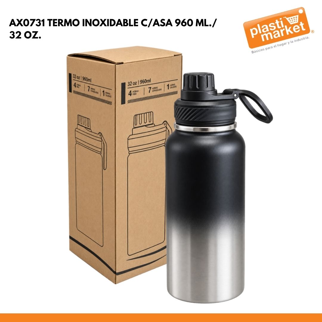AX0731 TERMO INOXIDABLE C/ASA 960 ML./ 32 OZ.