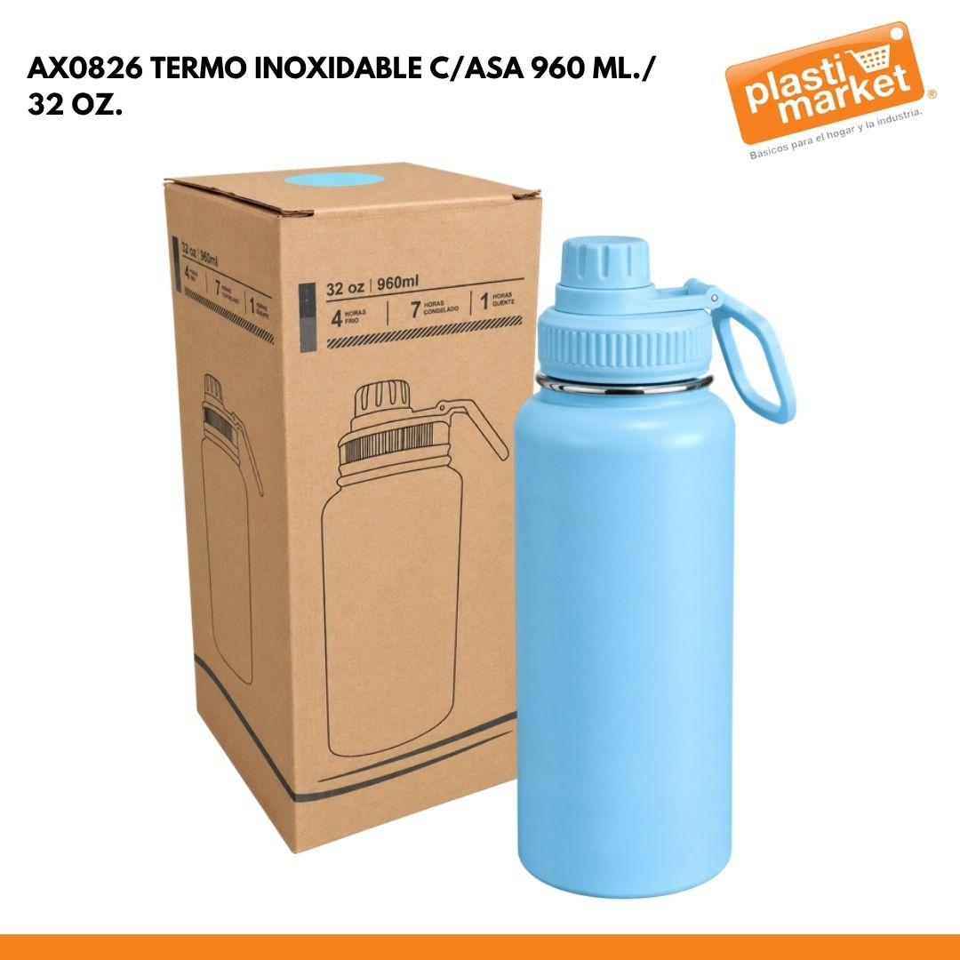 AX0826 TERMO INOXIDABLE C/ASA 960 ML./ 32 OZ.