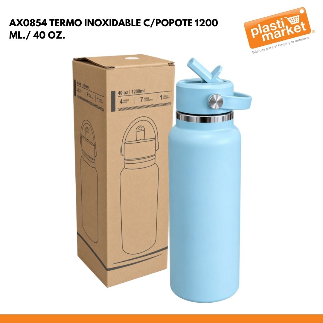 AX0854 TERMO INOXIDABLE C/POPOTE 1200 ML./ 40 OZ.