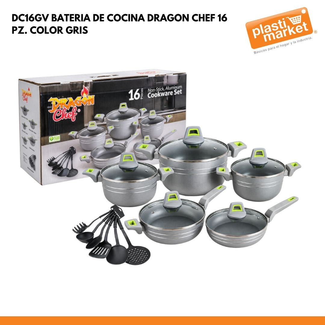 DC16GV BATERIA DE COCINA DRAGON CHEF 16 PZ. COLOR GRIS