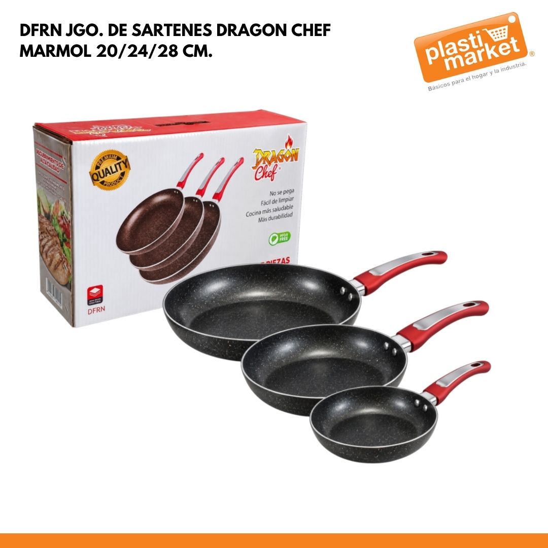 DFRN JGO. DE SARTENES DRAGON CHEF MARMOL 20/24/28 CM.