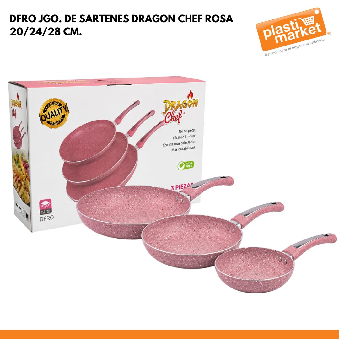 DFRO JGO. DE SARTENES DRAGON CHEF ROSA 20/24/28 CM.