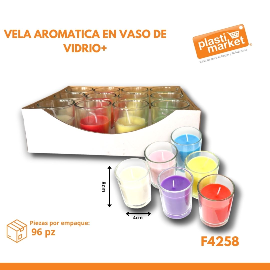 F4258 VELA AROMATICA EN VASO DE VIDRIO+