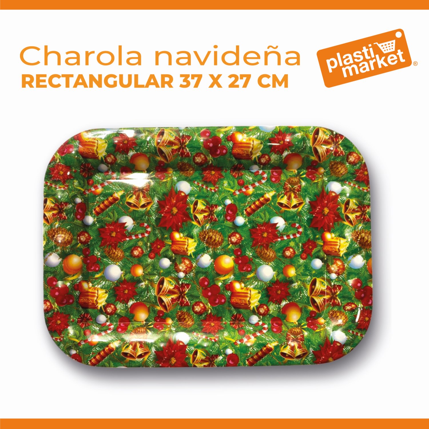 GA-0207-3 CHAROLA NAVIDEÑA RECTANGULAR 37X27 CM.