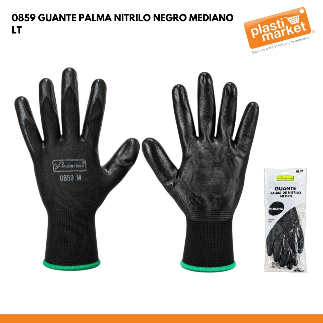 0859 GUANTE PALMA NITRILO NEGRO MEDIANO LT