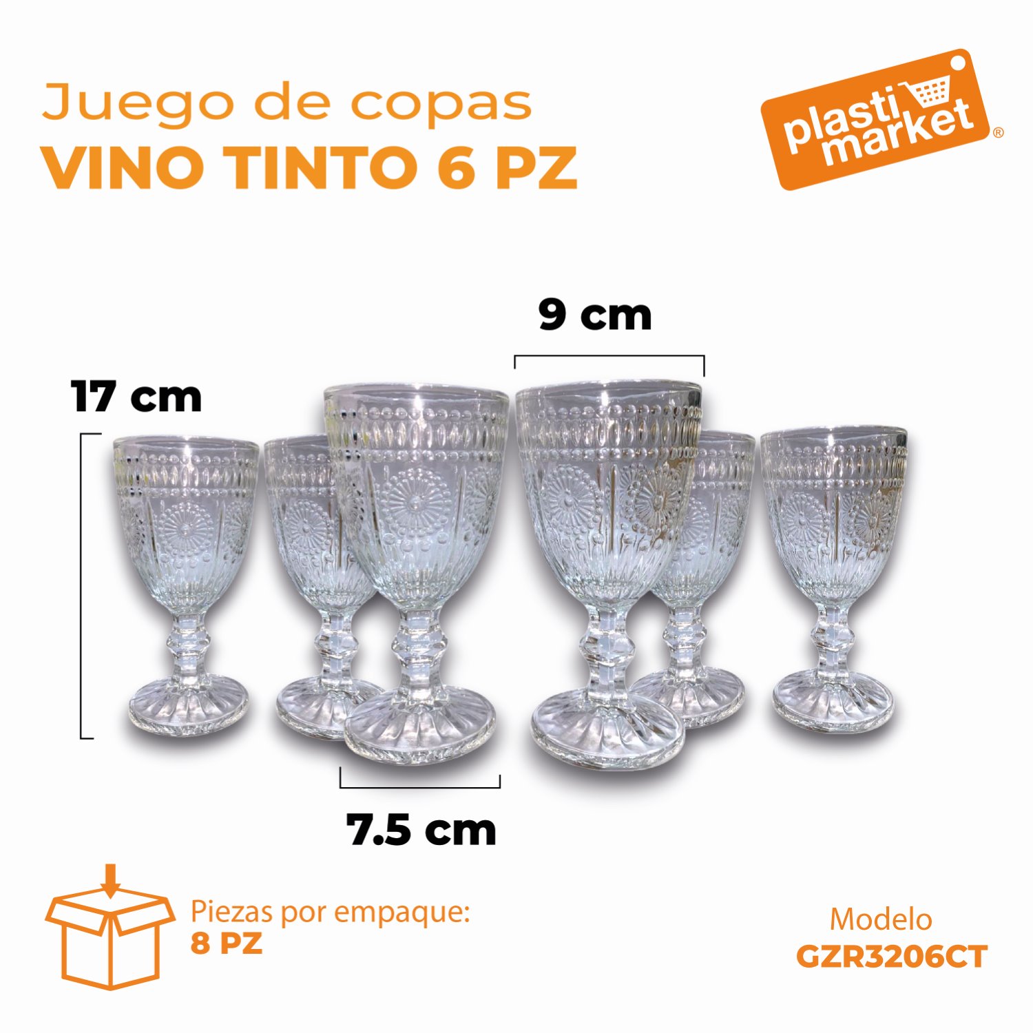 GZR320-6CT JUEGO DE COPAS VINO TINTO 6 PZ.