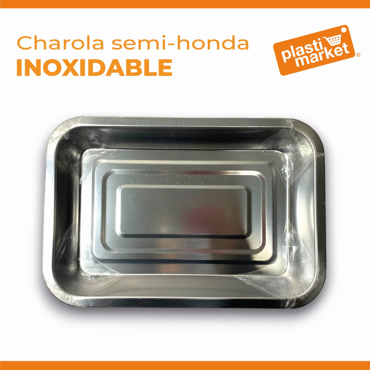 M5021 CHAROLA SEMI-HONDA INOXIDABLE 32X22 CM.