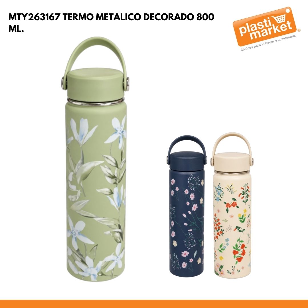 MTY263167 TERMO METALICO DECORADO 800 ML.