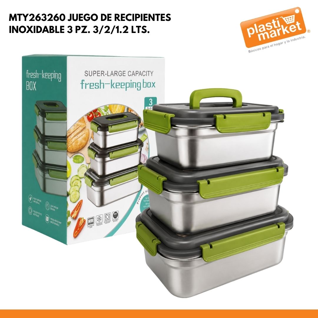 MTY263260 JUEGO DE RECIPIENTES INOXIDABLE 3 PZ. 3/2/1.2 LTS.