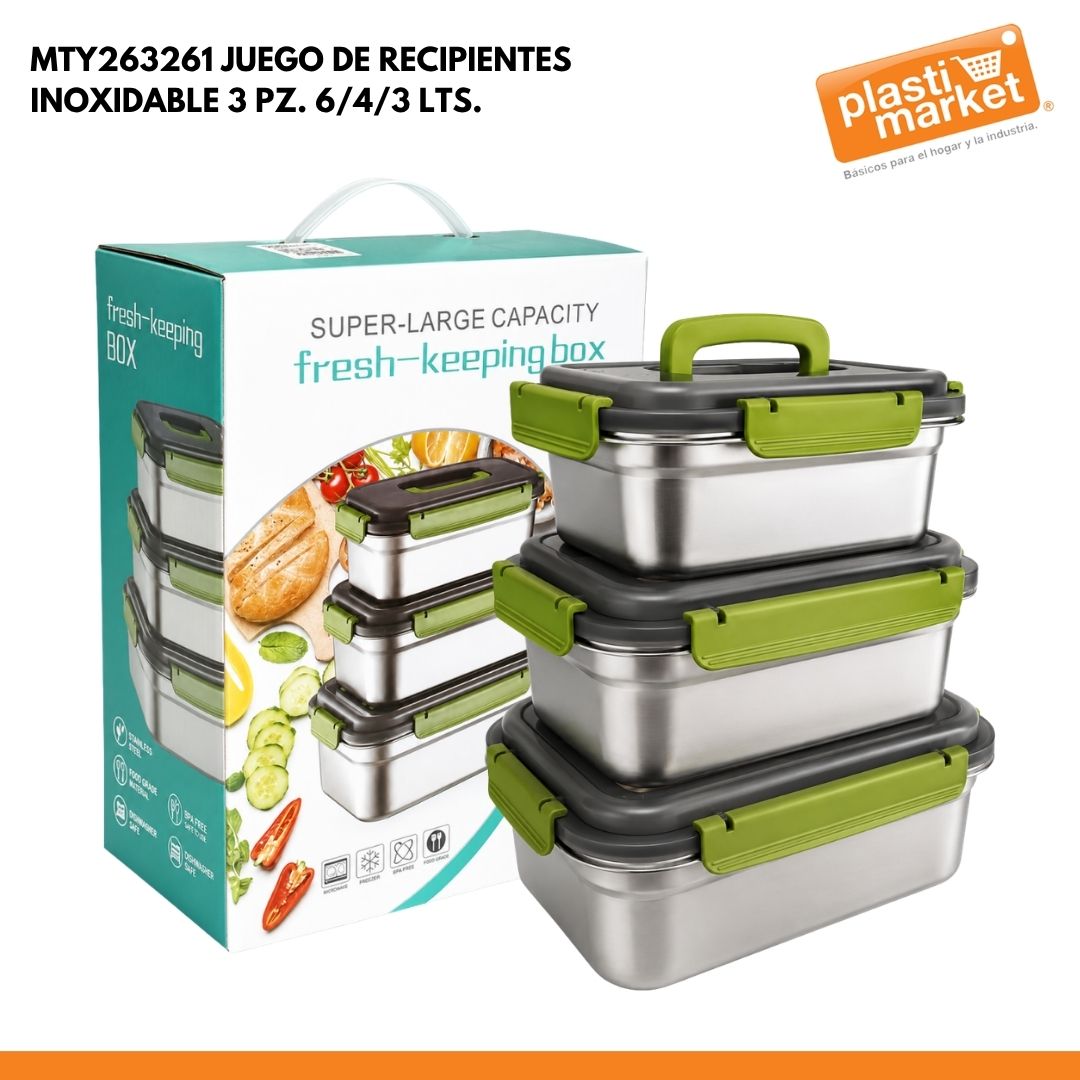 MTY263261 JUEGO DE RECIPIENTES INOXIDABLE 3 PZ. 6/4/3 LTS.