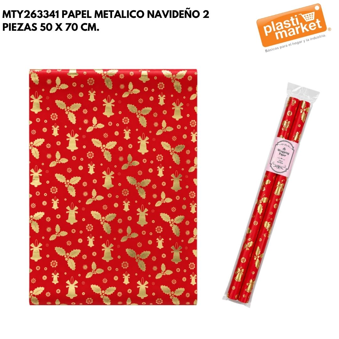 MTY263341 PAPEL METALICO NAVIDEÑO 2 PIEZAS 50 X 70 CM.