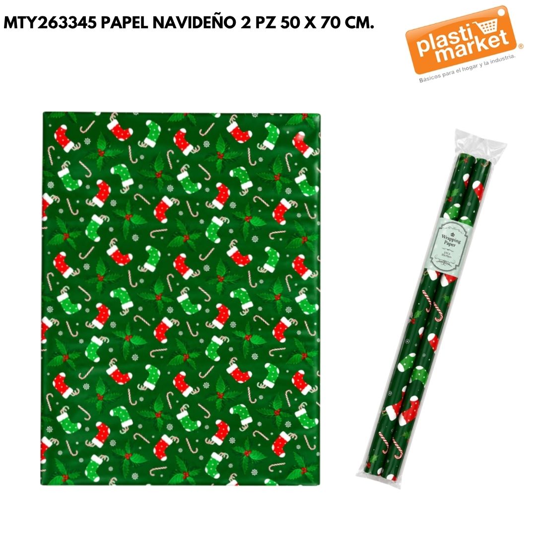 MTY263345 PAPEL NAVIDEÑO 2 PZ 50 X 70 CM.