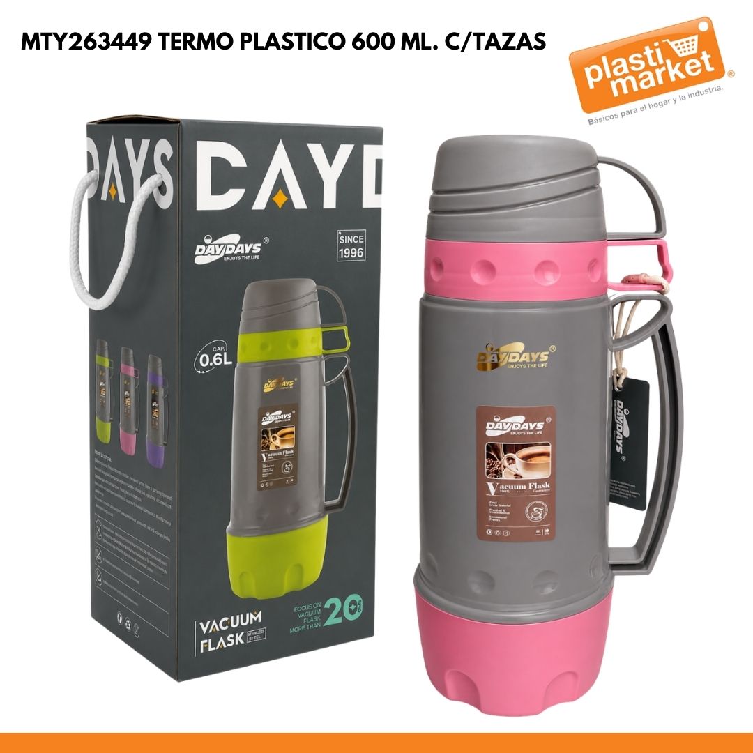 MTY263449 TERMO PLASTICO 600 ML. C/TAZAS