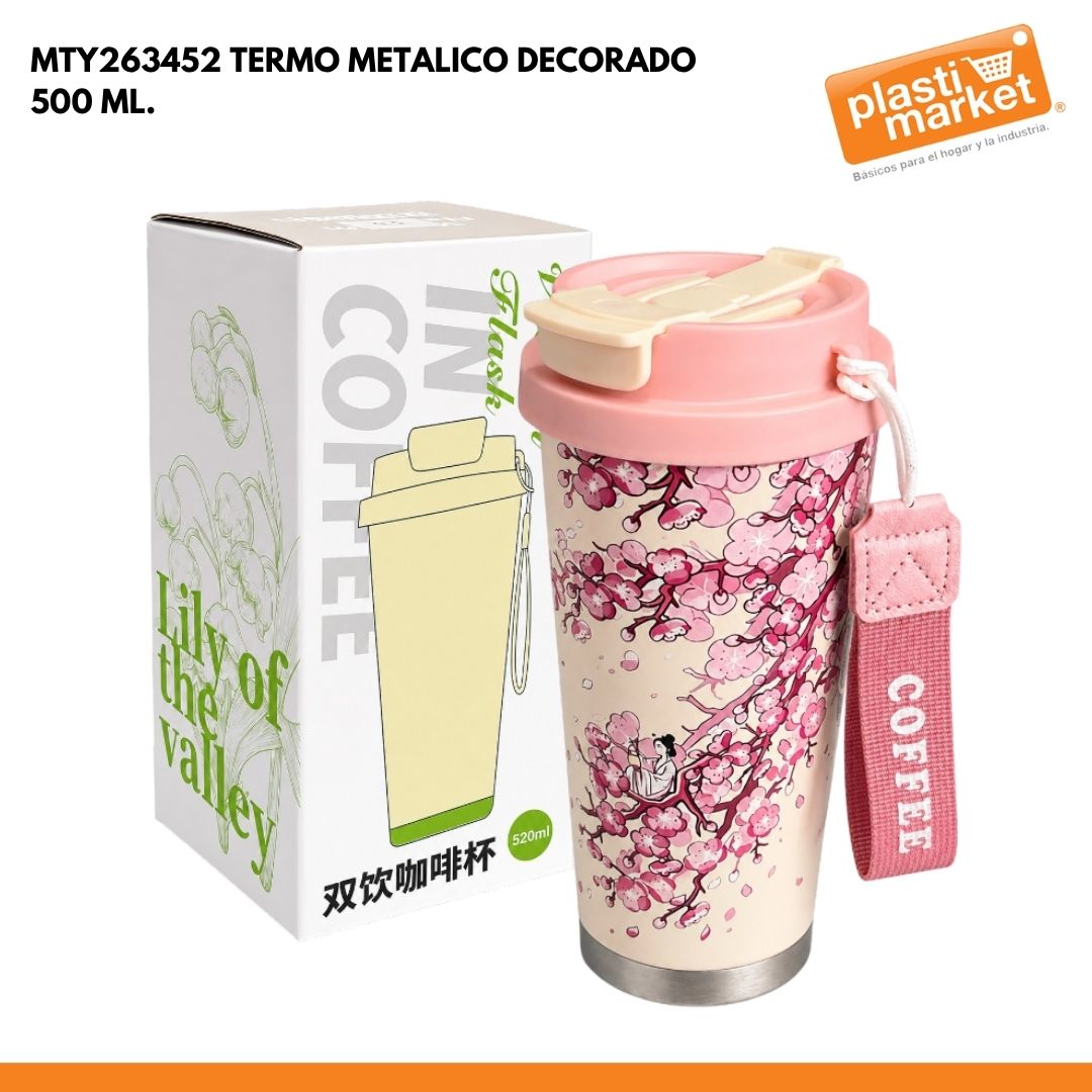 MTY263452 TERMO METALICO DECORADO 520 ML.