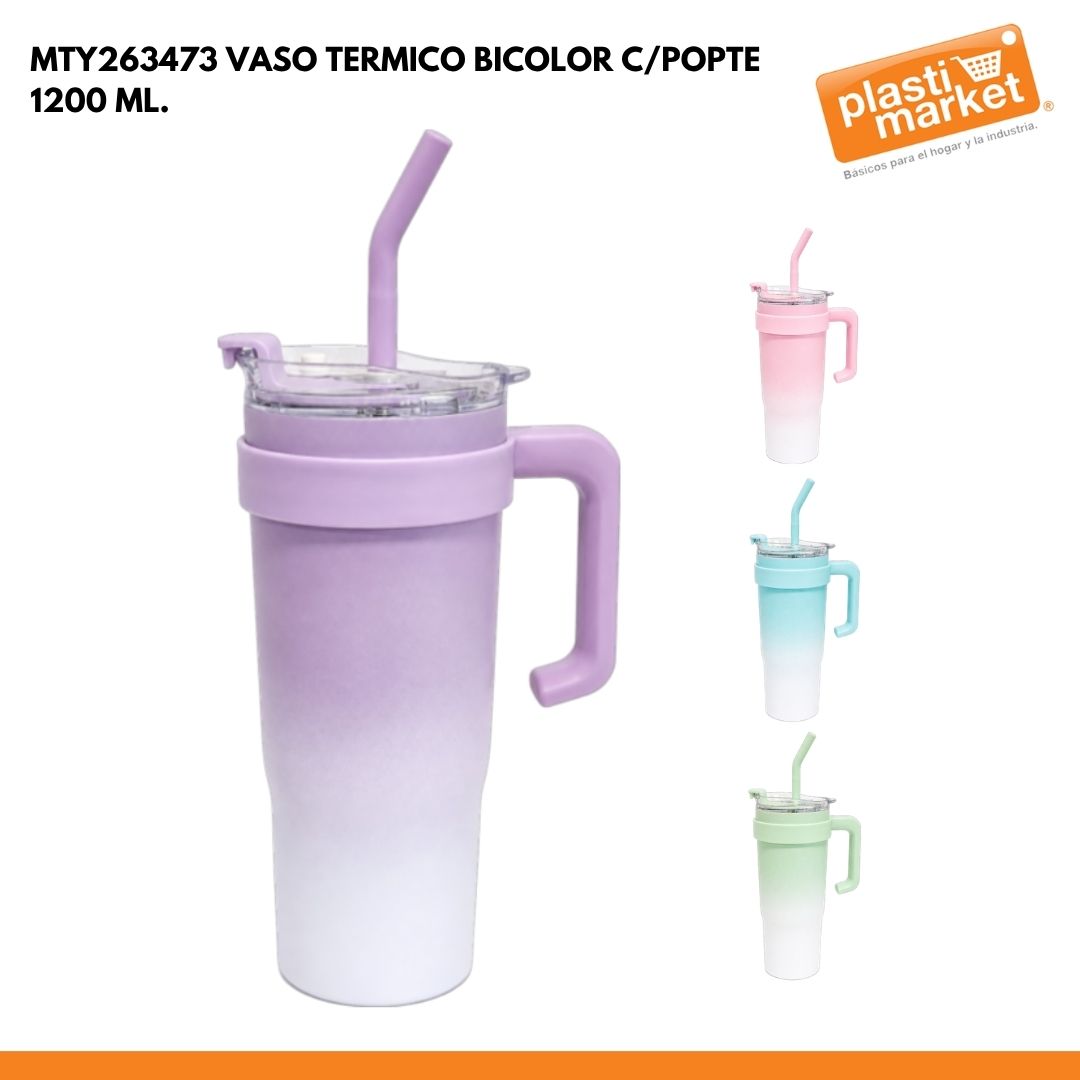 MTY263473 VASO TERMICO BICOLOR C/POPTE 1200 ML.