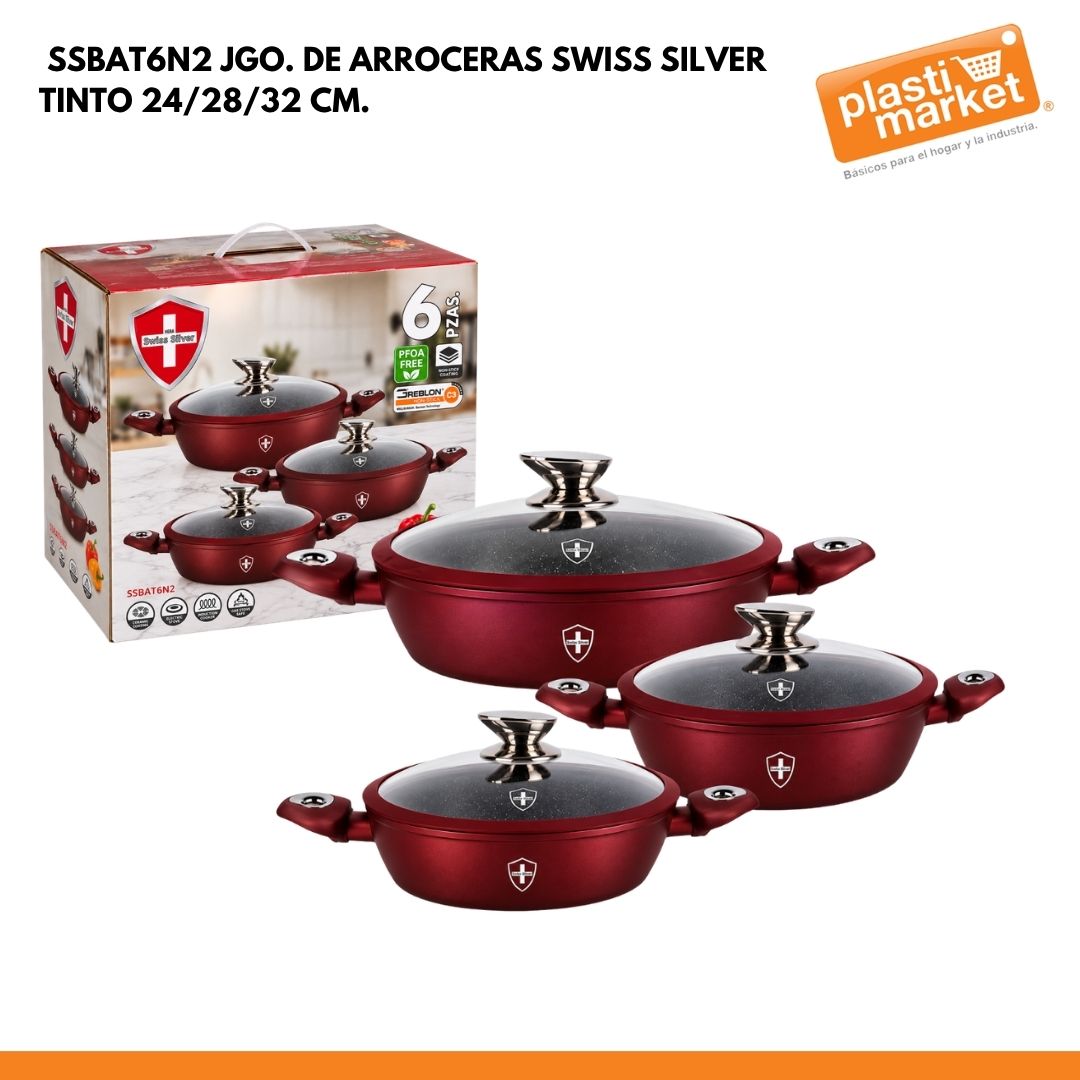 SSBAT6N2 JGO. DE ARROCERAS SWISS SILVER TINTO 24/28/32 CM.