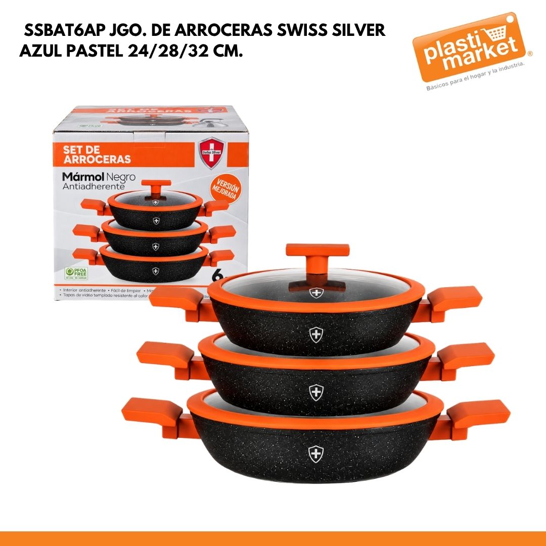 SSBAT6NN JGO. DE ARROCERAS SWISS SILVER NEGRA 24/28/32 CM.
