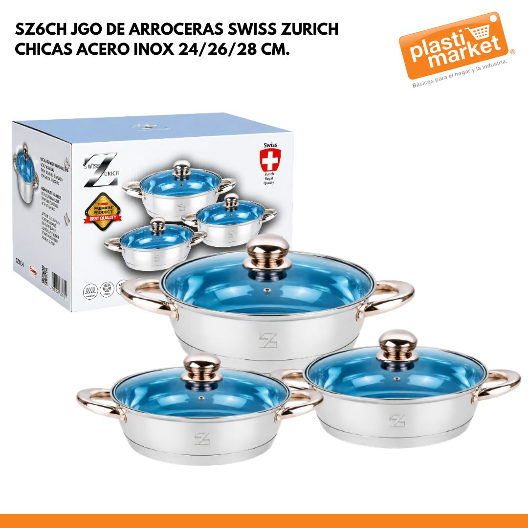 SZ6CH JGO DE ARROCERAS SWISS ZURICH CHICAS ACERO INOX 24/26/28 CM.