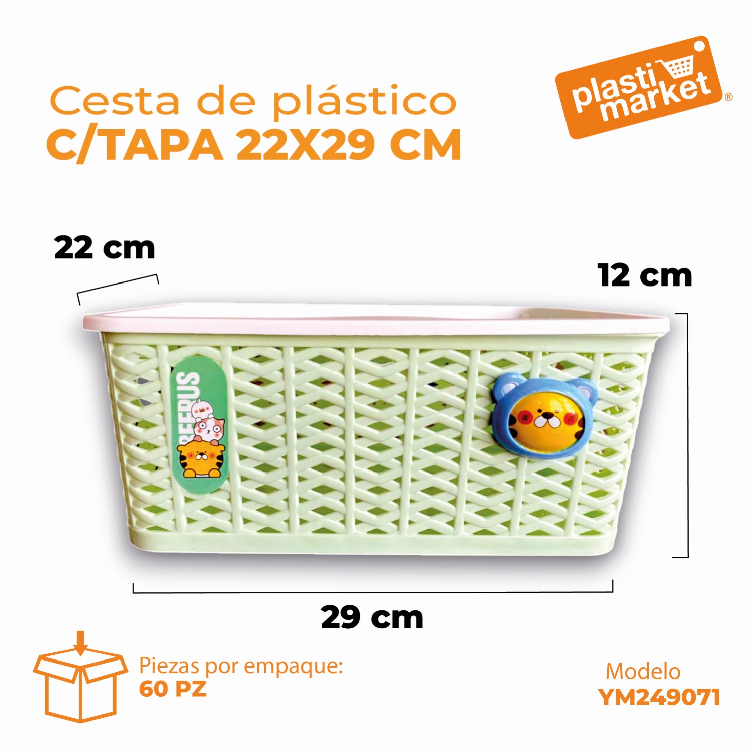 YM249071 CESTA DE PLASTICO C/TAPA 22X29 CM.