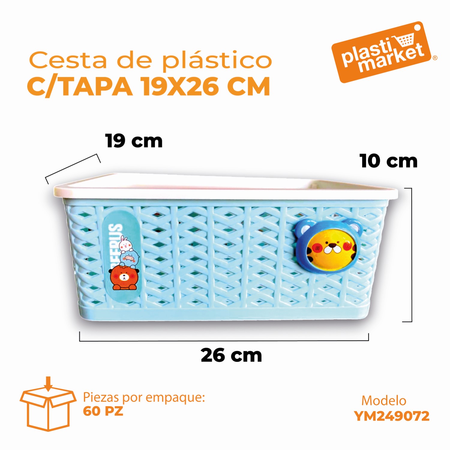 YM249072 CESTA DE PLASTICO C/TAPA 19X26 CM.