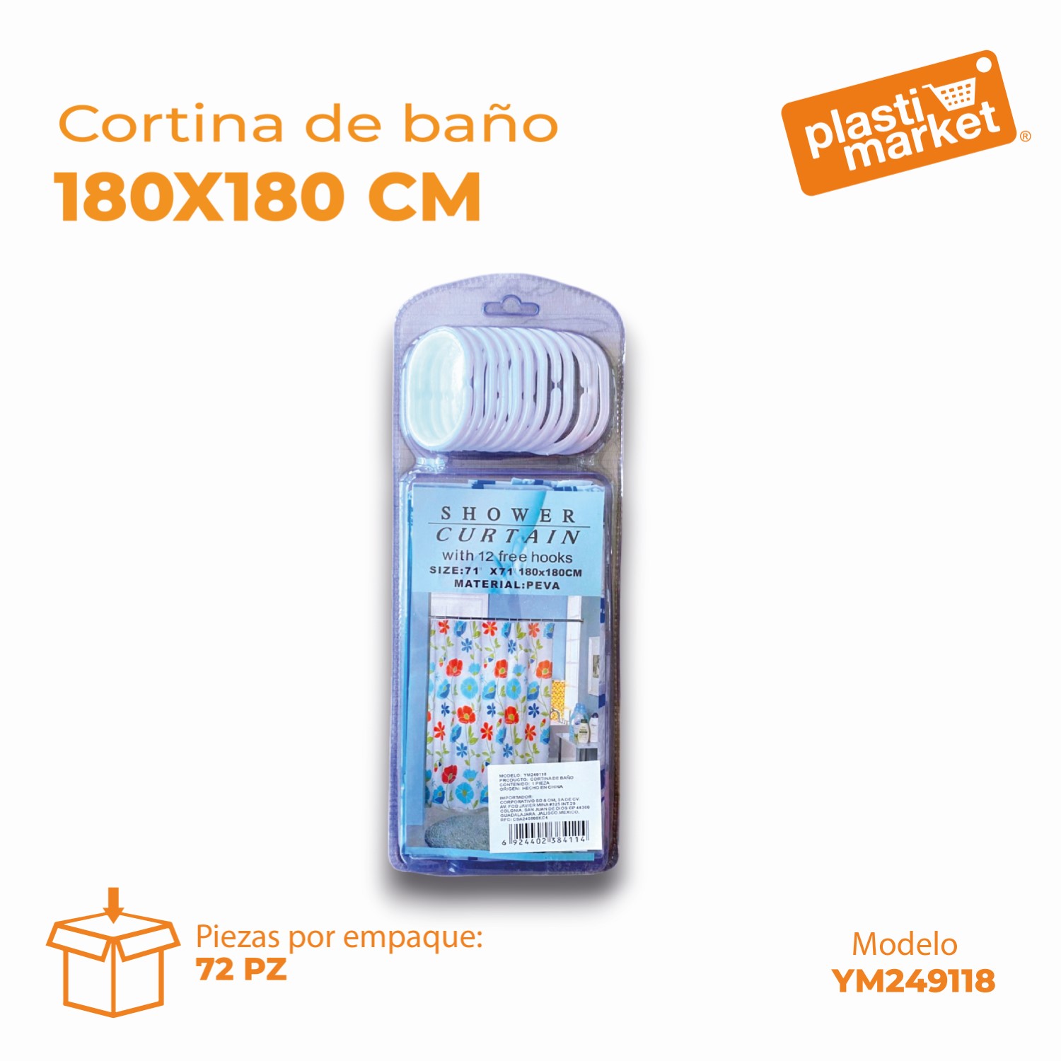 YM249118 CORTINA DE BAÑO 180X180 CM.