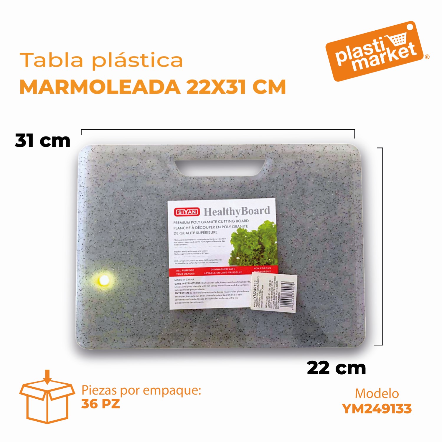 YM249133 TABLA PLASTICA MARMOLEADA 22X31 CM.