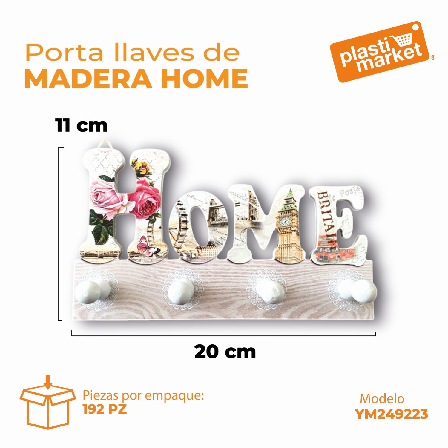 YM249223 PORTA LLAVES DE MADERA HOME