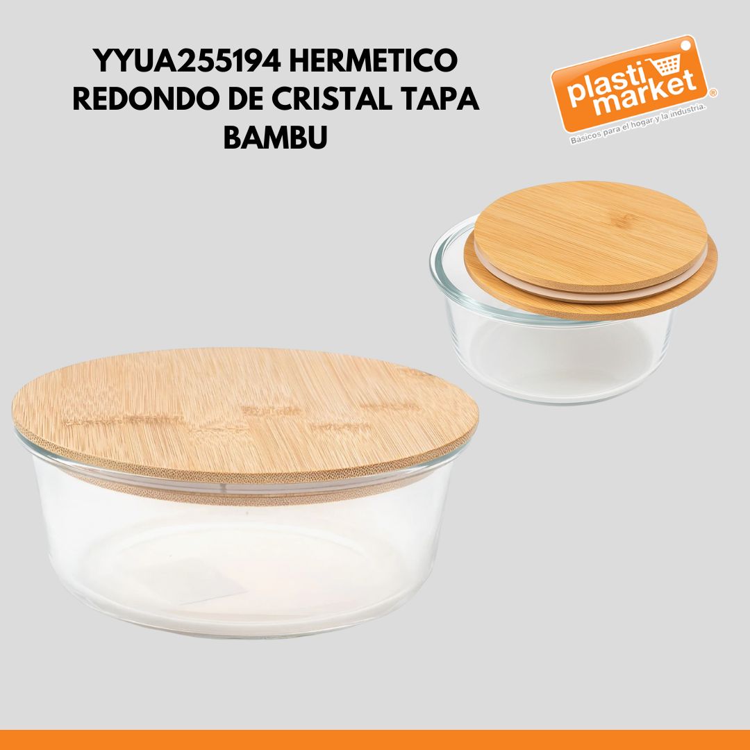 YYUA255194 HERMETICO REDONDO DE CRISTAL TAPA BAMBU
